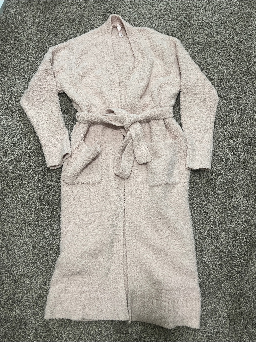 SKIMS Cozy Knit Long Plush Tie-Waist Robe in Pale Pink